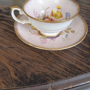 Floral Teacup and Saucer with Gold Trim